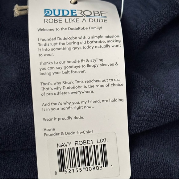 The Duderobe Men’s Luxury Hooded Bathrobe Size Large XL New Blue - Picture 7 of 9